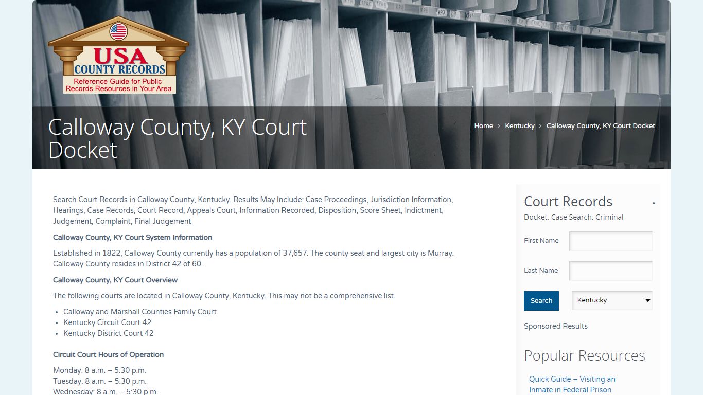 Calloway County, KY Court Docket | Name Search